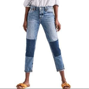 Lucky Brand "Sienna Slim Boyfriend" Jeans Patchwork Front Double Knee Button Fly